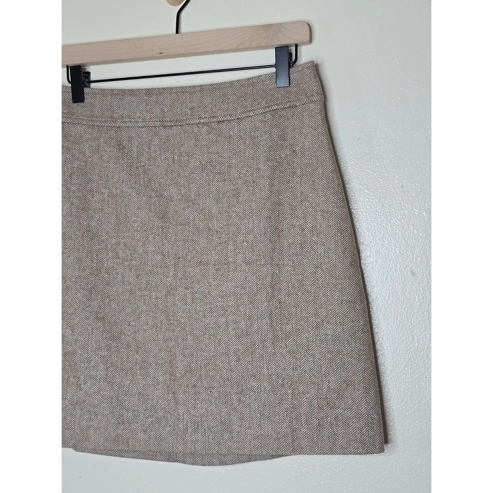 J.Crew Womens Size 4 Wool Blend Herringbone A-Line Skirt Beige NWT
